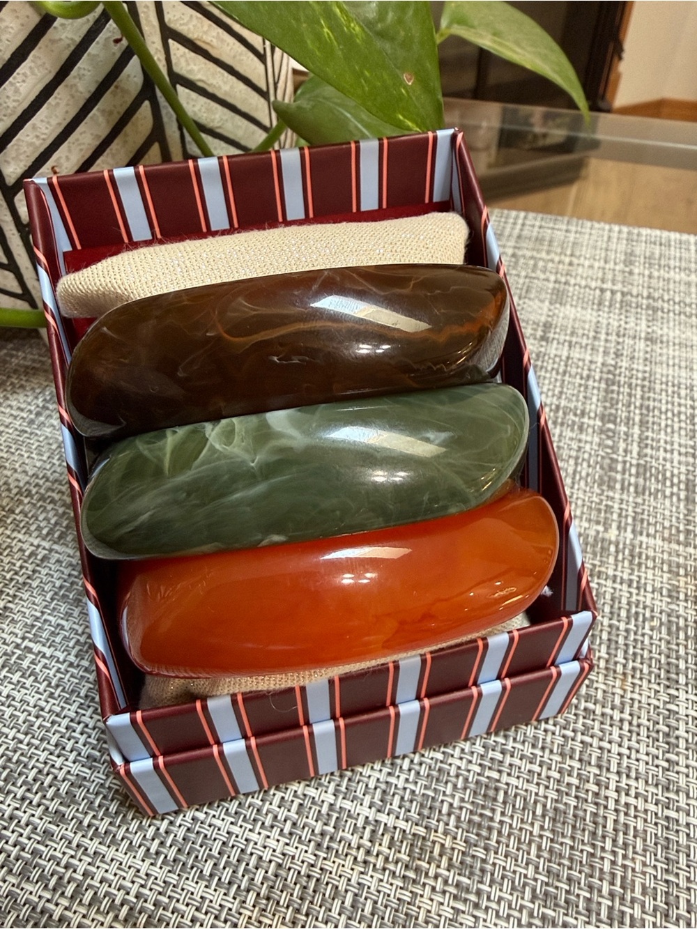 🧡🤎PIPER K stackable  Acrylic Bangle teak, jade & amber statement boho Fall